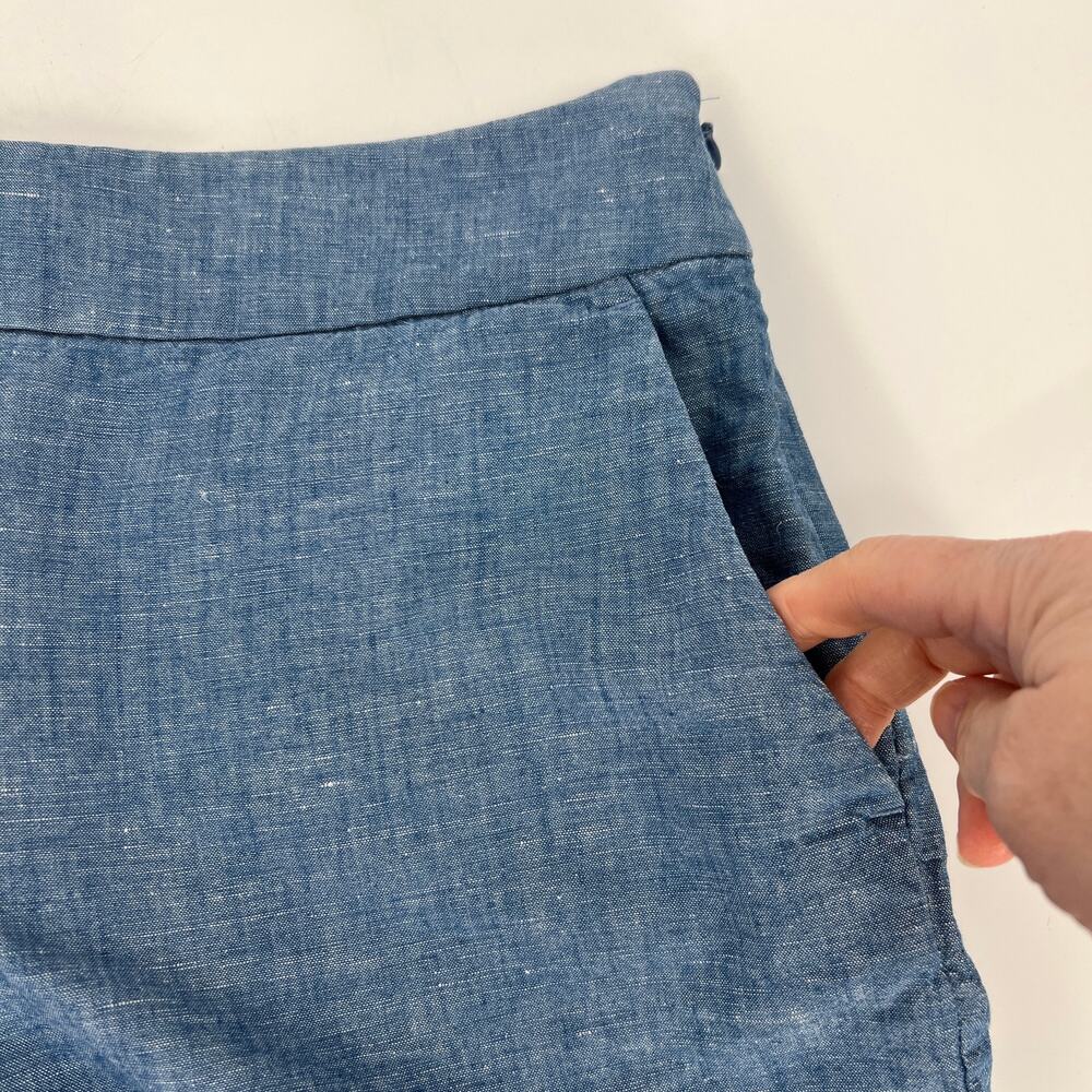 Ann Taylor LOFT The Riviera Shorts Women 6 Blue Linen Cotton Blend Scalloped Hem - Picture 3 of 11
